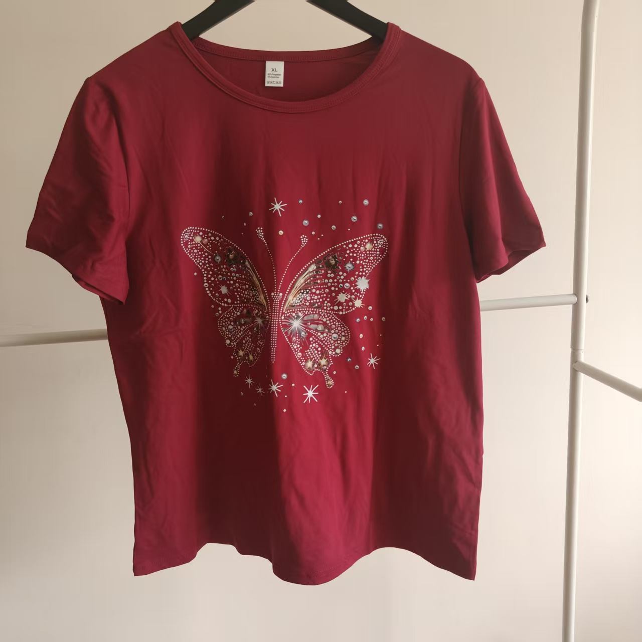 eac69303bd70ce142e19ae26c72c62cf Women’s Rhinestone Butterfly T-Shirt - Image 1