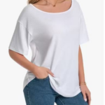 Casual Cotton Blend Women’s T-Shirt, Asymmetrical Twist Design